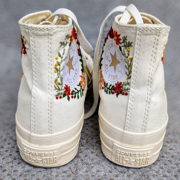 Converse 70's Cream Custom Embroidered High Tops, Sz 6.5 - Picture 7 of 11